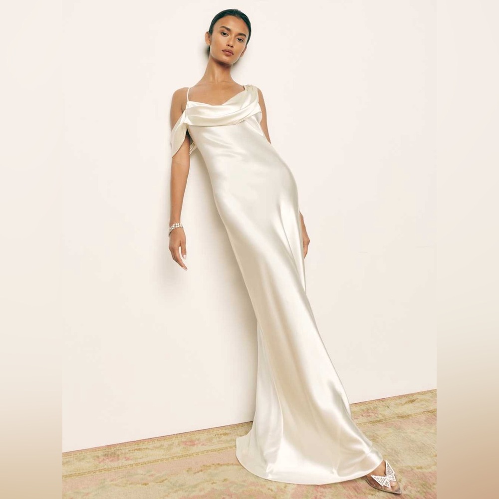 Reformation Ronda Silk Dress in Ivory - Picture 6 of 15